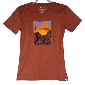 Cotopaxi Vibe Graphic Organic Cotton T-Shirt Sz XS Rust Brown Llama Logo Sunset